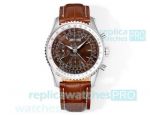 BLS Factory Breitling Montbrillant Mens Datora Chronograph Watch Brown Leather Bracelet with Brown Dial